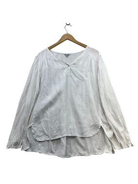 Nic+Zoe Womens Long-Sleeve V-Neck Tunic Linen Shirt Size XL White Classic Casual